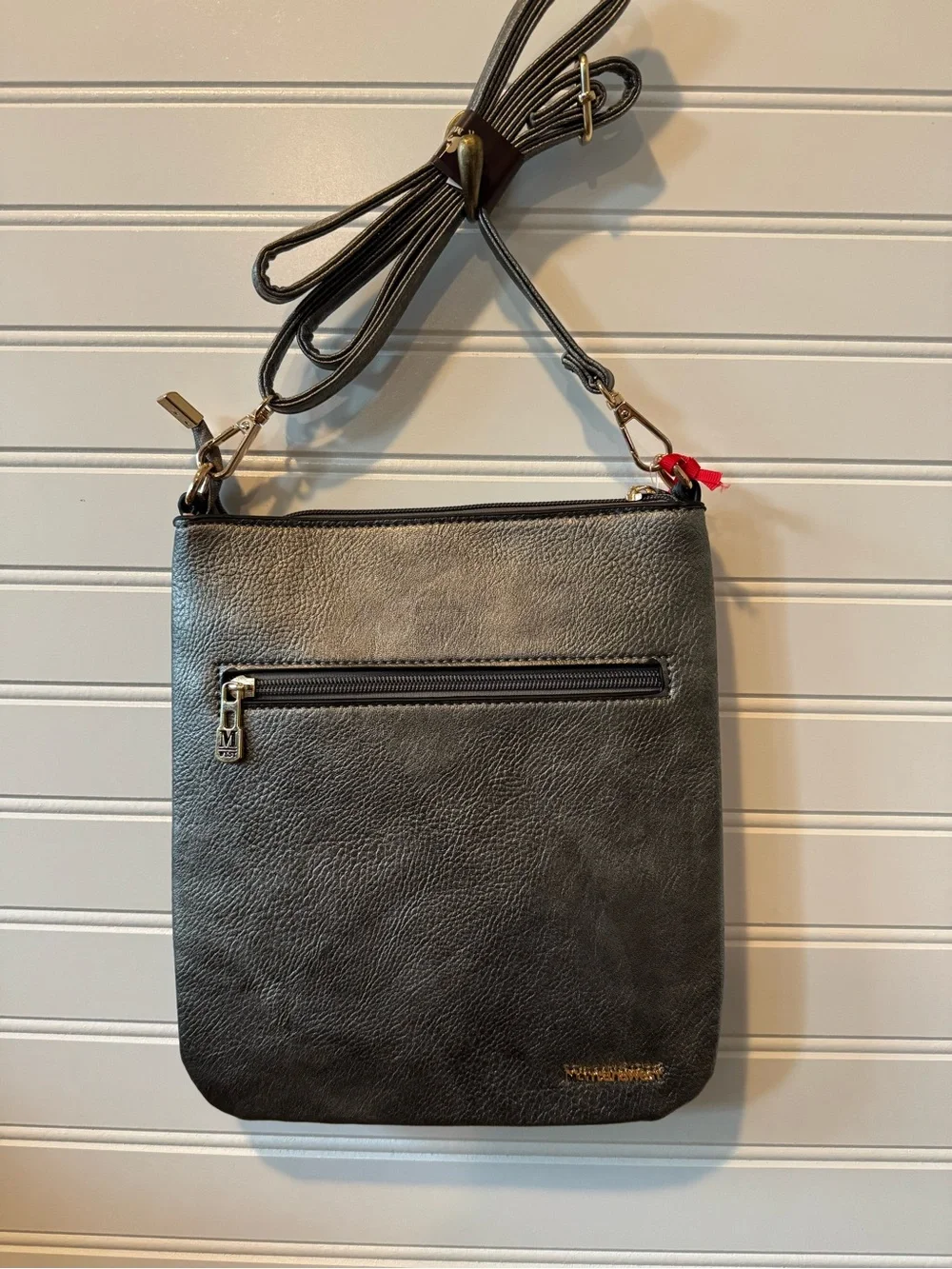 Women's Gray Crossbody Bag with Gold Hardware